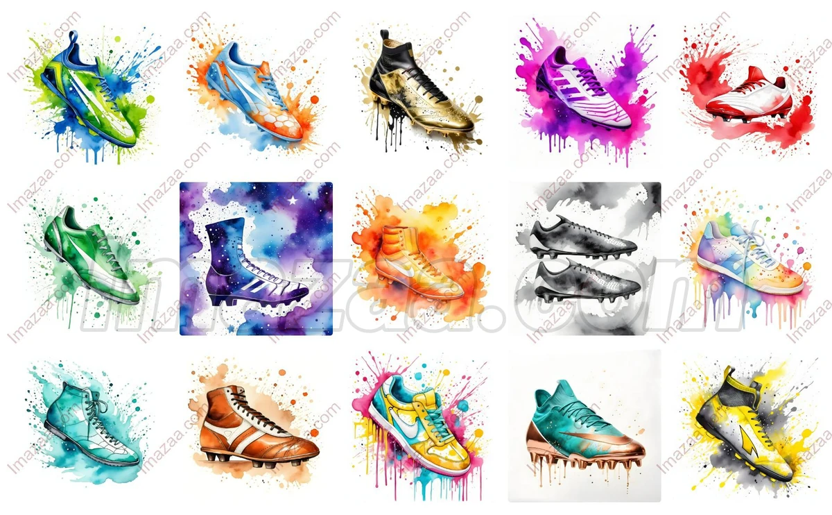 15 Premium Watercolor Soccer Boot Illustrations Bundle
