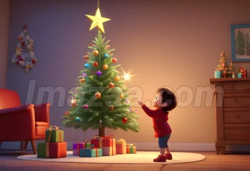 Child Decorating Christmas Tree