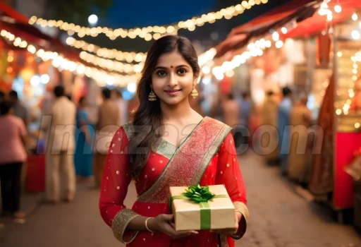Festive Indian Woman with Gift