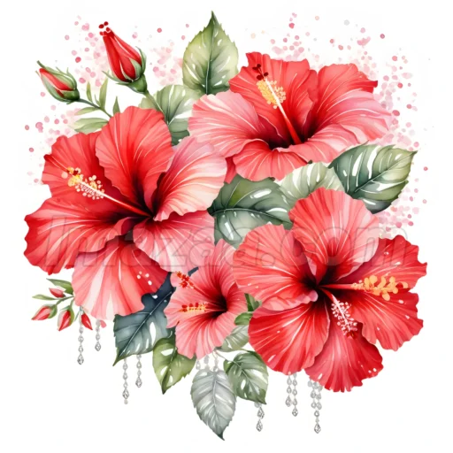 Pack of 12 Different Colored Hibiscus Bouquets Watercolor Floral Clipart Set