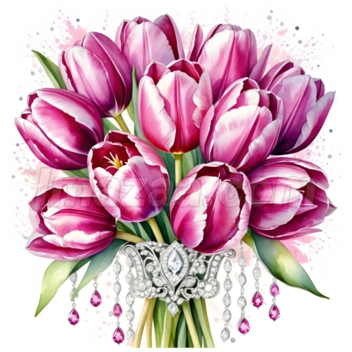 Pack of 12 Different Colored Tulip Bouquets Watercolor Floral Clipart Set