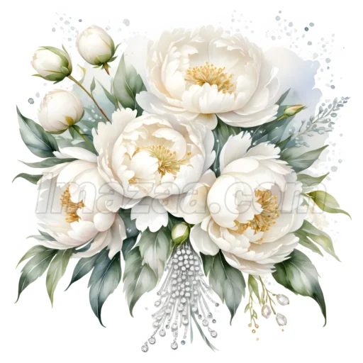 Pack of 13 Different Colored Peony Bouquets Watercolor Floral Clipart Set