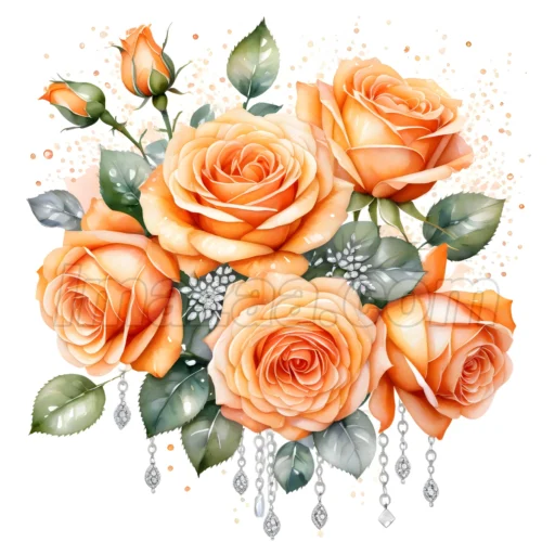 Pack of 15 Different Colored Roses Bouquets Watercolor Floral Clipart Set