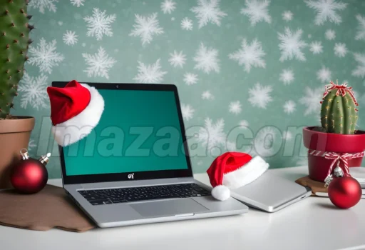 Santa Hat Laptop Workspace